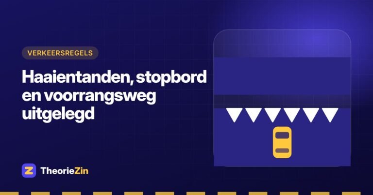 Illustratie bij "Haaientanden, stopbord en voorrangsweg uitgelegd": haaientanden op de weg met een auto