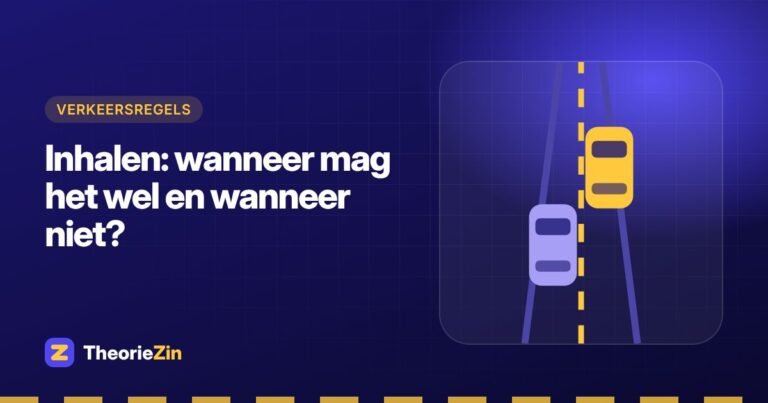 Illustratie bij "Inhalen: wanneer mag het wel en wanneer niet?": twee auto's op een weg met middenstreep