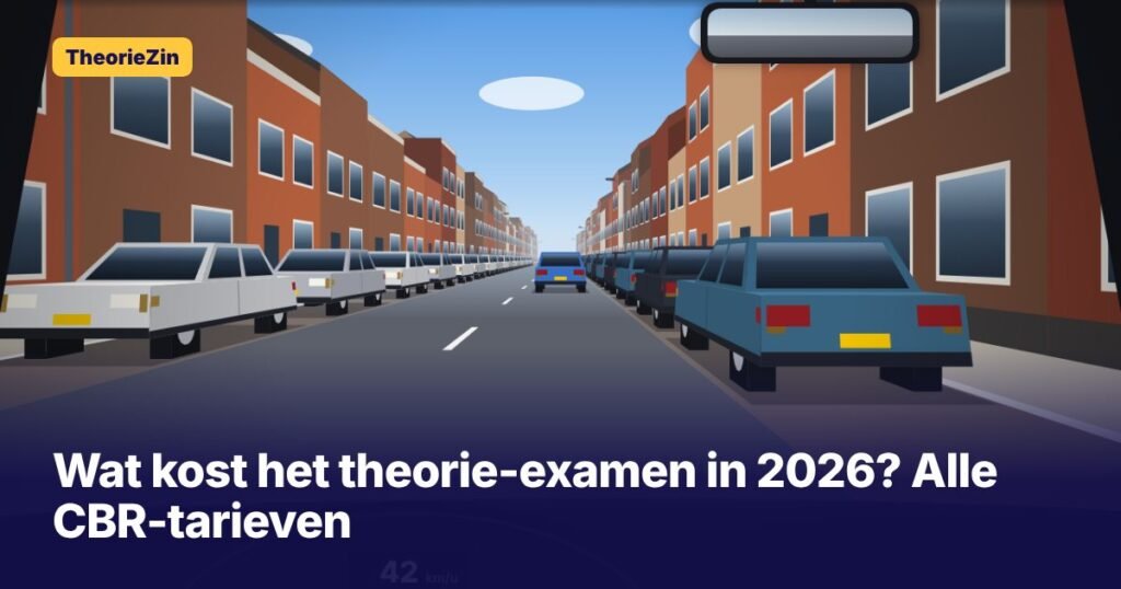 Uitzicht door de voorruit op een stadsstraat, bij het artikel over de kosten van het theorie-examen in 2026