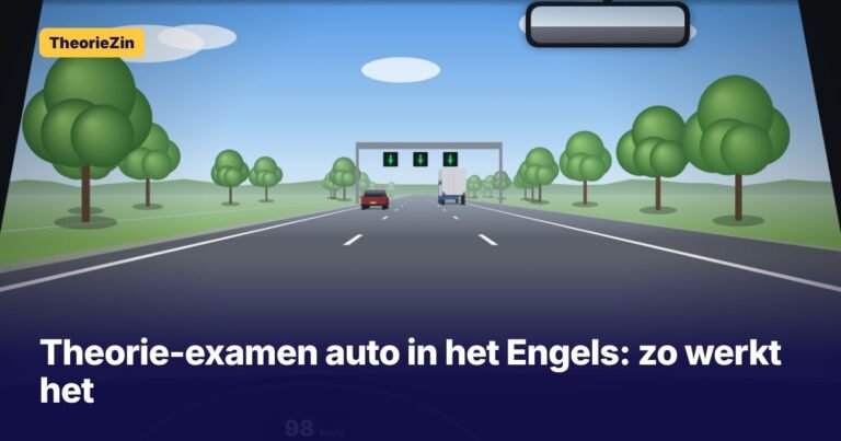 Autosnelweg gezien door de voorruit, bij het artikel over het theorie-examen in het Engels