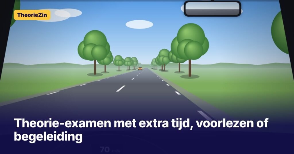 Rustige landweg gezien vanuit de bestuurdersstoel, bij het artikel over het examen met extra tijd