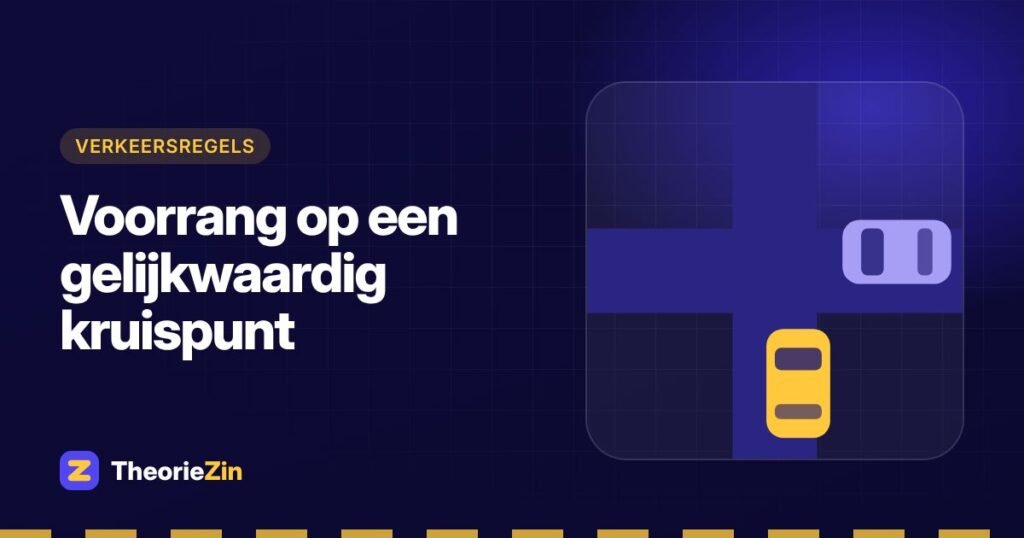 Illustratie bij "Voorrang op een gelijkwaardig kruispunt": een kruispunt met twee auto's